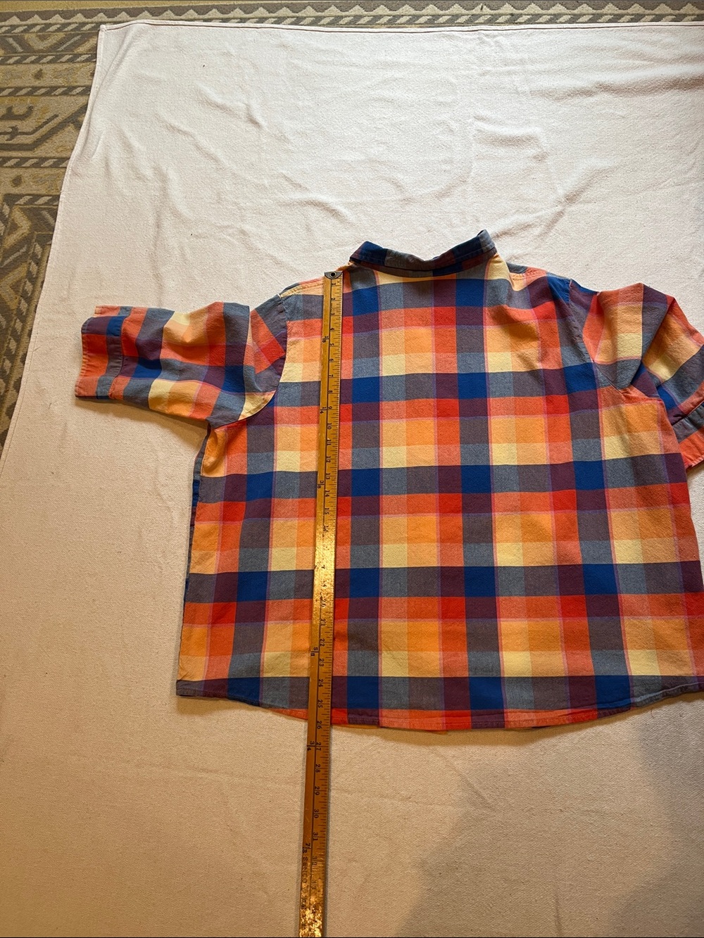 Women's Multicolor Plaid Button-Down Shirt - Blue/Orange/Yellow - Picture 10 of 10